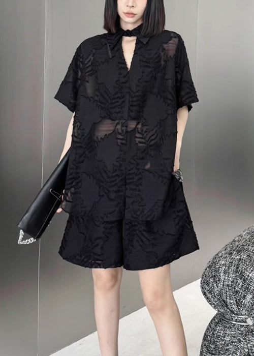 Jacquard Black Button Low High Design Cotton Two Pieces Set Summer