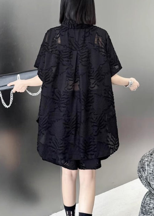 Jacquard Black Button Low High Design Cotton Two Pieces Set Summer