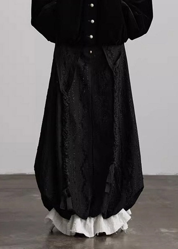 Jacquard Black Embroidered Maxi Skirts Fall