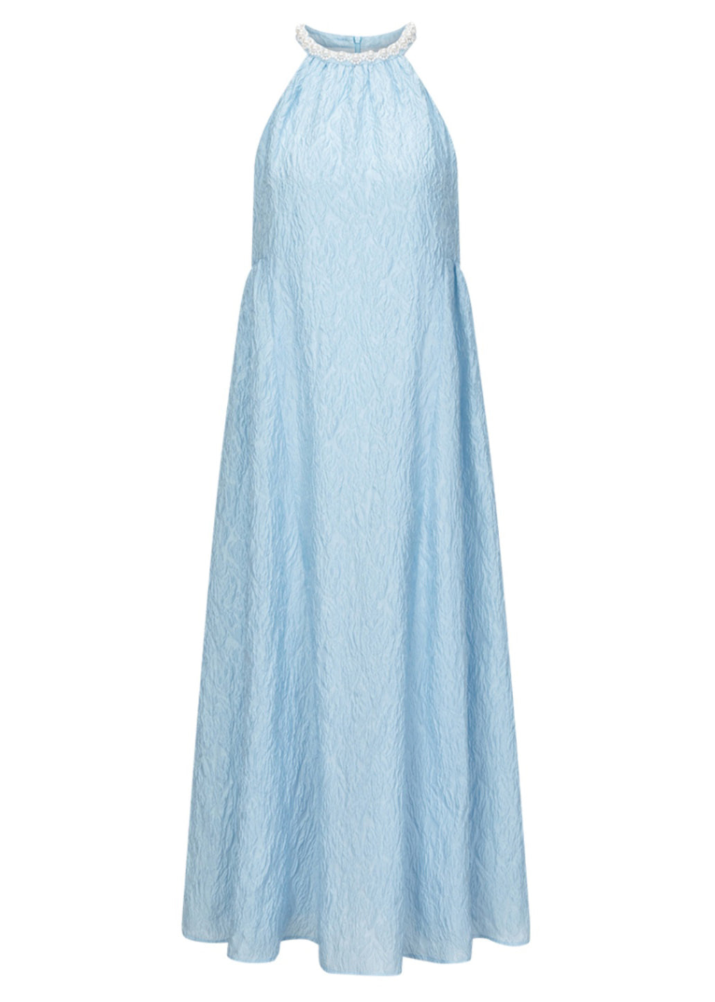 Jacquard Blue Halter Beading Maxi Dress Summer