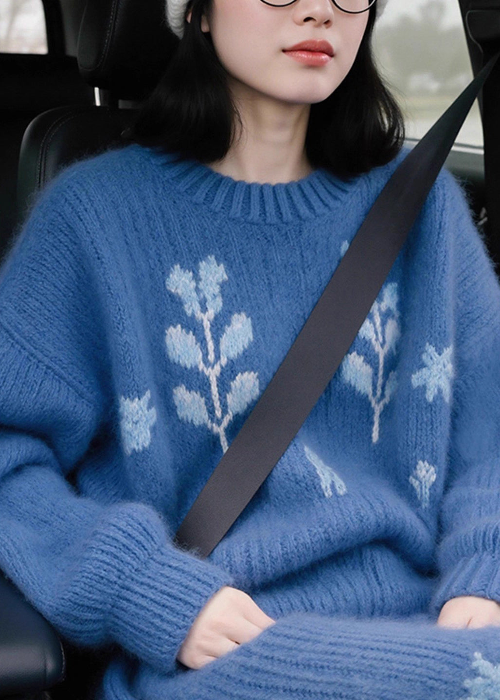 Jacquard Blue Patchwork Cozy Cotton Knit Sweaters Fall