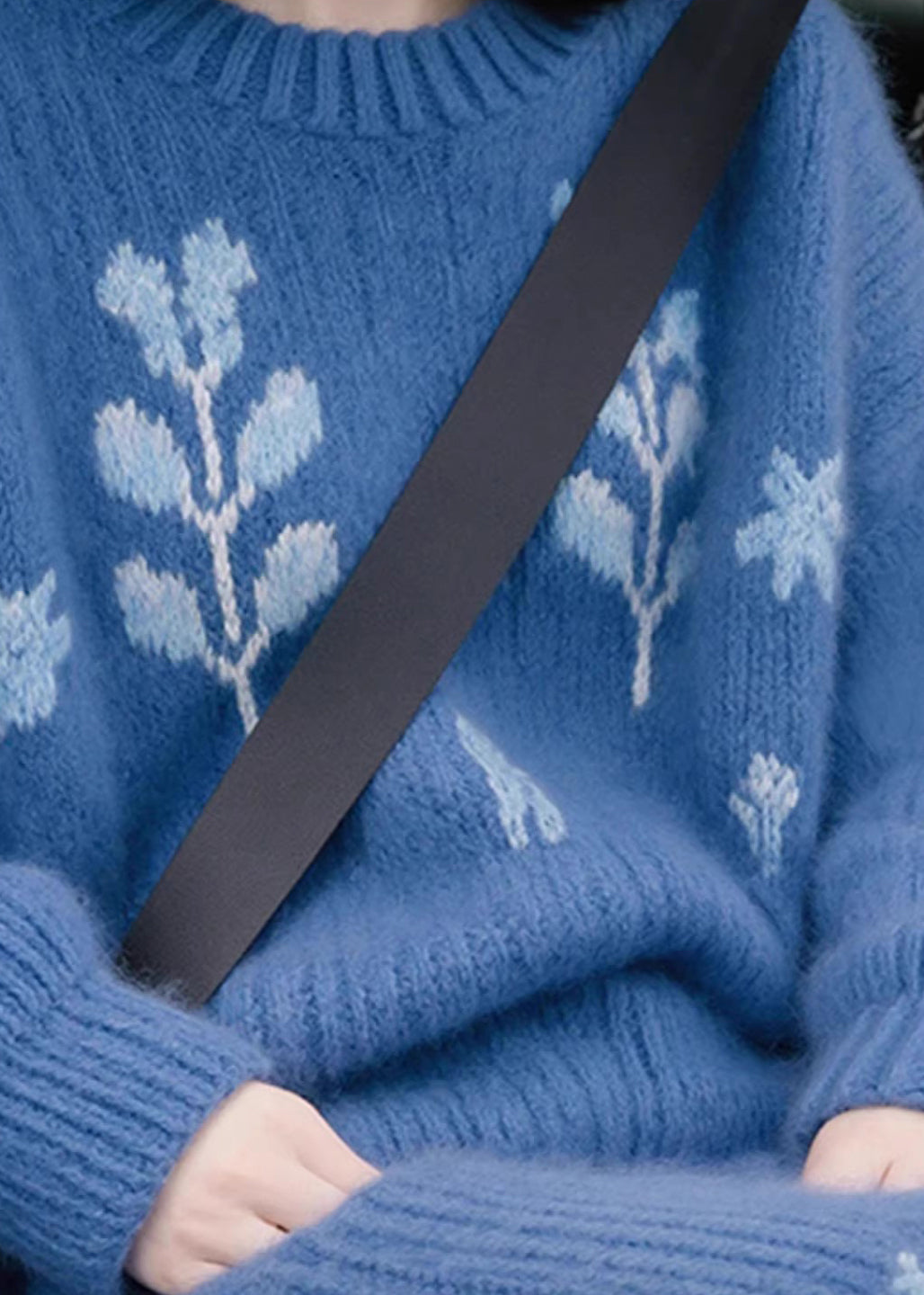 Jacquard Blue Patchwork Cozy Cotton Knit Sweaters Fall