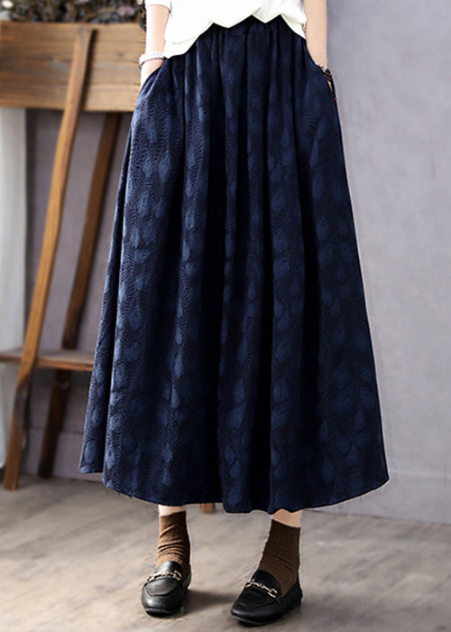 Jacquard Navy Pockets High Waist Cotton Skirt Summer