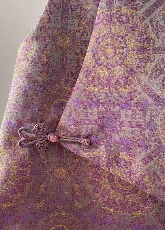 Jacquard Purple Stand Collar Asymmetrical Waistcoat Sleeveless