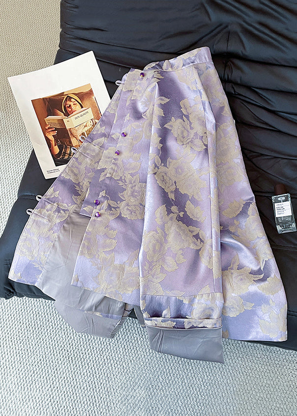 Jacquard Purple Stand Collar Button Silk Coat Fall