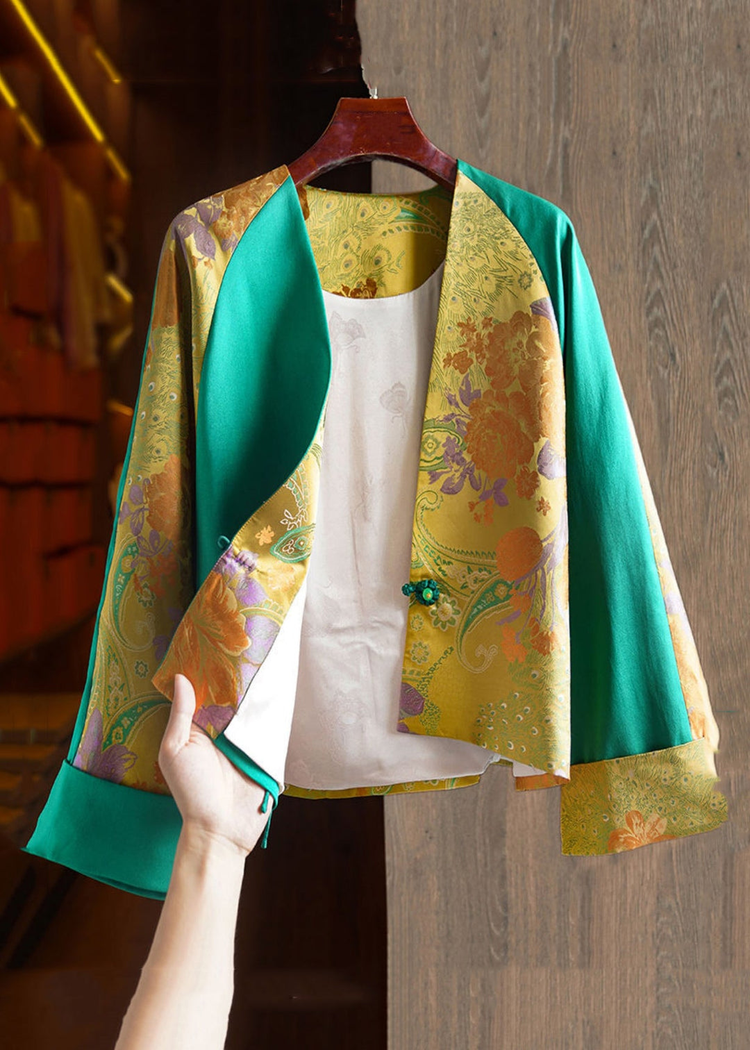 Jacquard V Neck Button Patchwork Cotton Shirts Fall