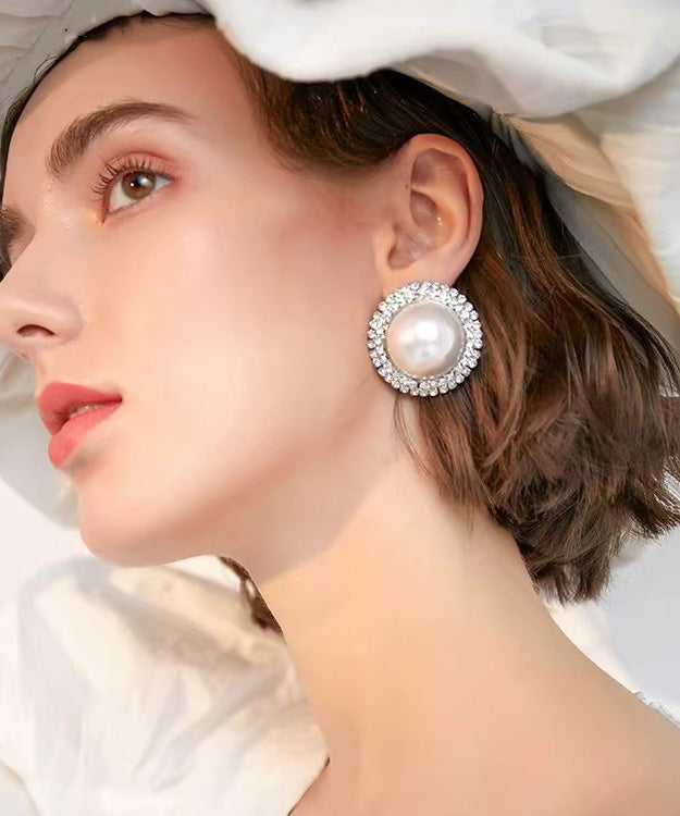 Japan South Korea Style Pearl Zircon Stud Earrings