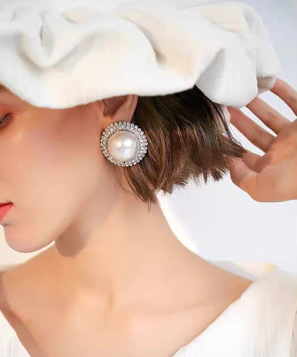 Japan South Korea Style Pearl Zircon Stud Earrings
