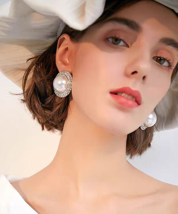 Japan South Korea Style Pearl Zircon Stud Earrings