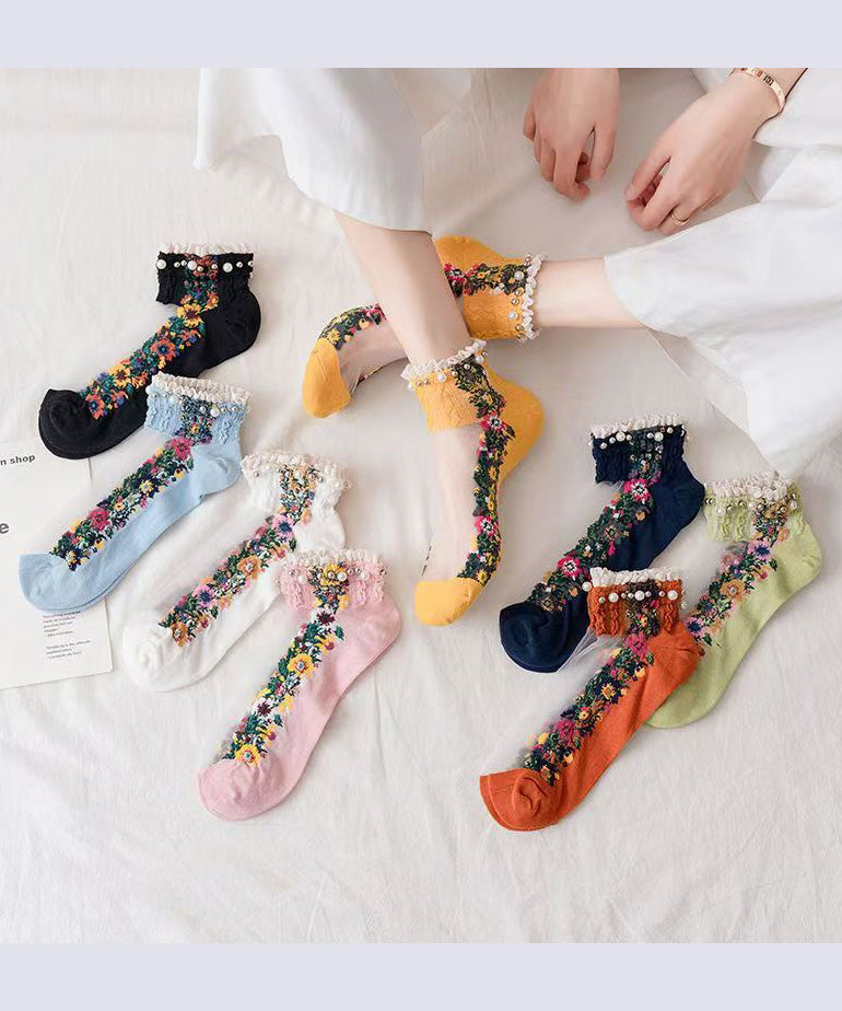 Japanese Korean Style Pearl Ruffled Ankle Socks