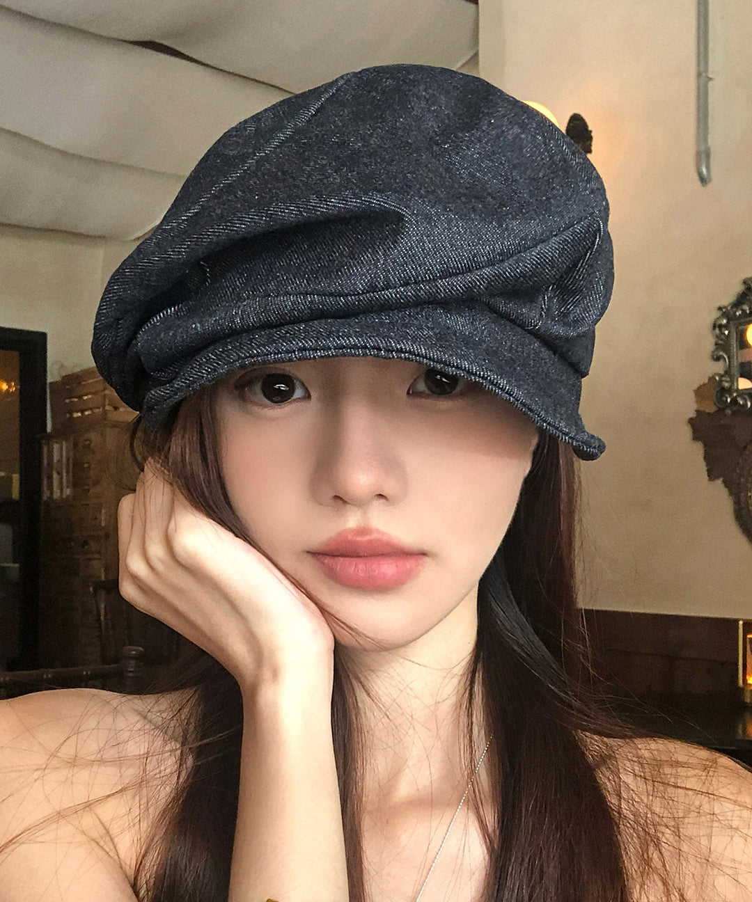Japanese Style Black Pleated Denim Breton Hat