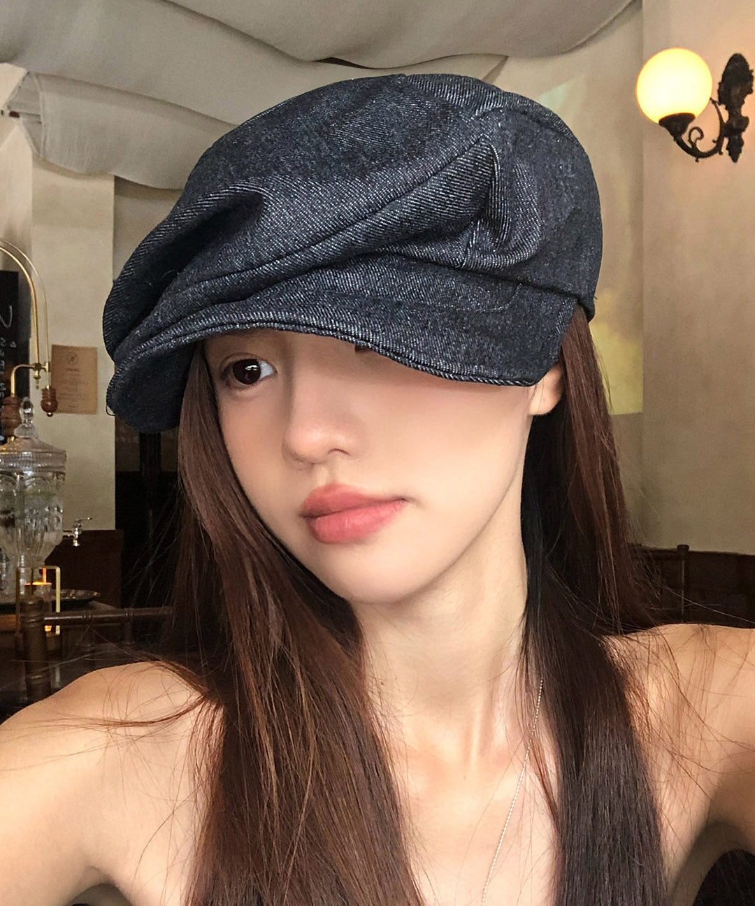 Japanese Style Black Pleated Denim Breton Hat