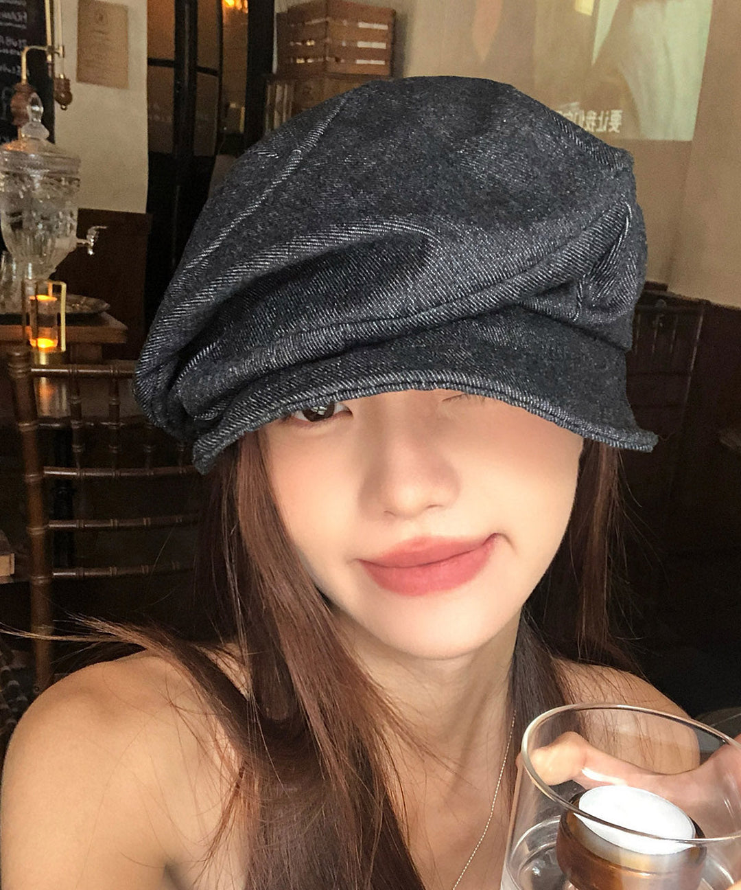 Japanese Style Black Pleated Denim Breton Hat