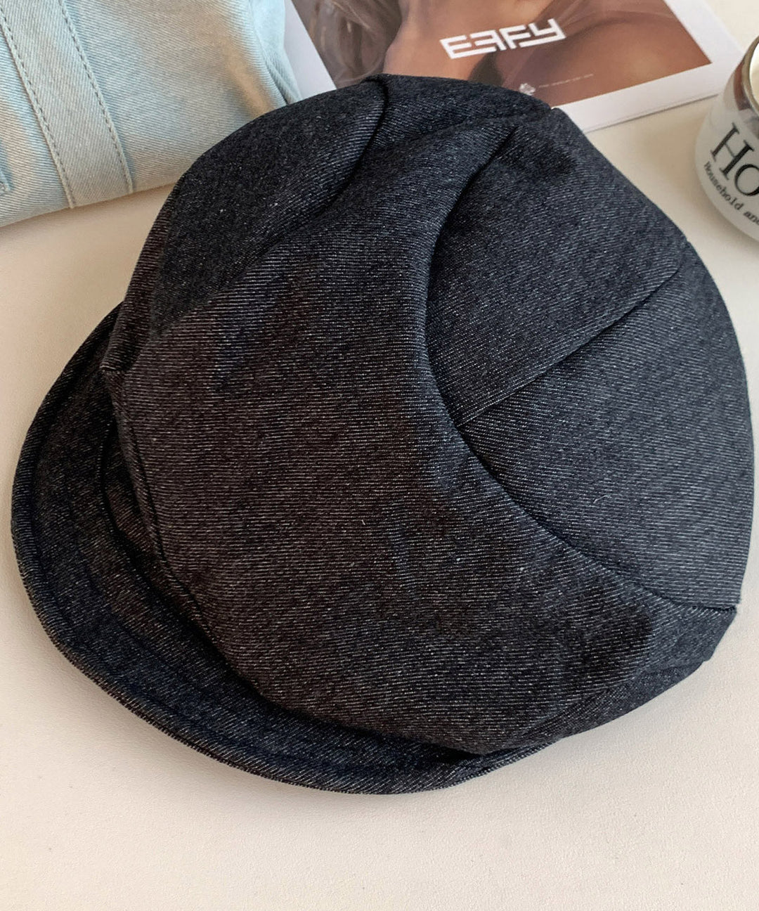 Japanese Style Black Pleated Denim Breton Hat