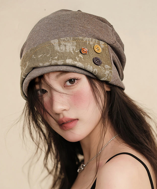Japanese Style Coffee Versatile Splicing Button Boonie Hat