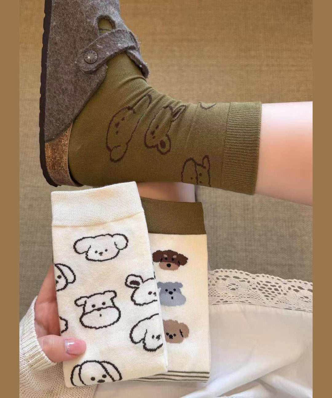 Japanese Style Cute Cartoon Jacquard Mid Calf Socks