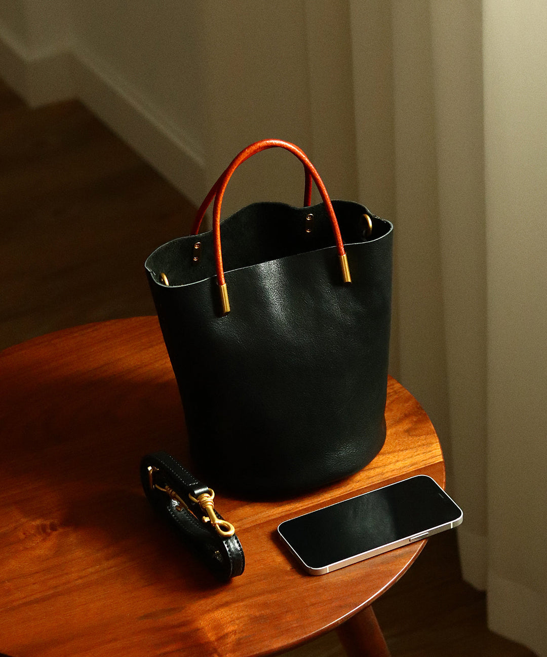 Japanese Style Green Calf Leather Bucket Bag