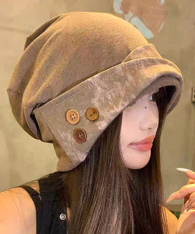 Japanese Style Khaki Versatile Patchwork Button Boonie Hat