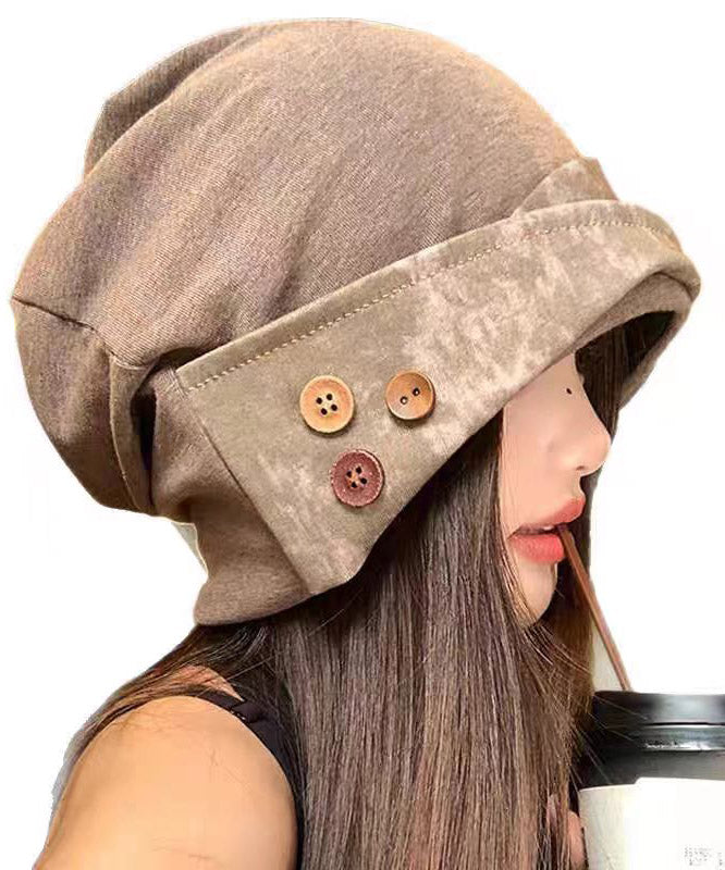 Japanese Style Khaki Versatile Patchwork Button Boonie Hat