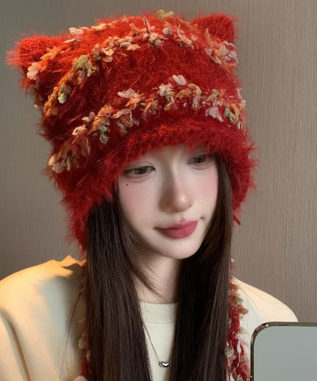 Japanese Style Red Cute Knitted Warm Ear Protection Hat