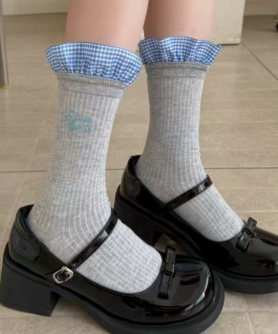 Japanese Style Ruffles Patchwork Cartoon Crew Socks