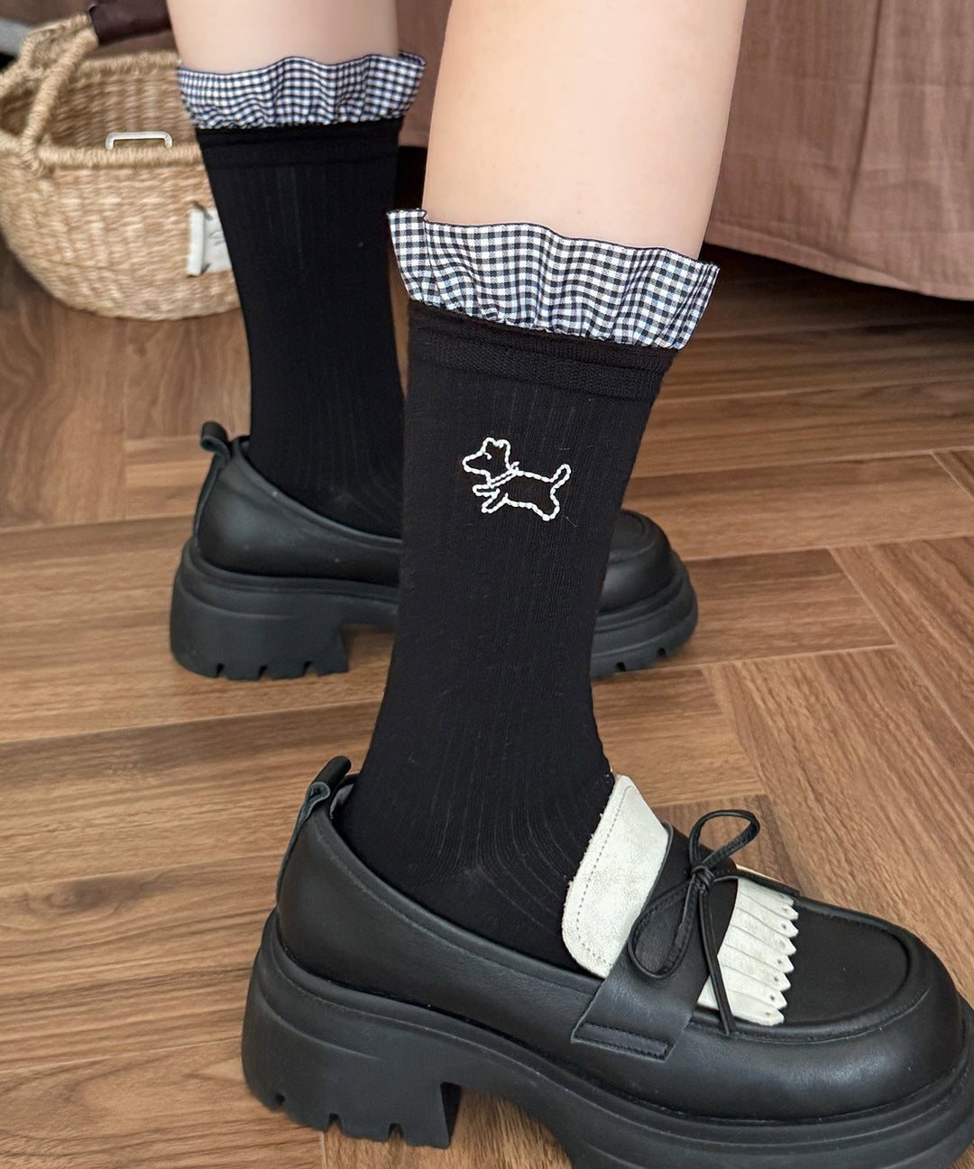 Japanese Style Ruffles Patchwork Cartoon Crew Socks