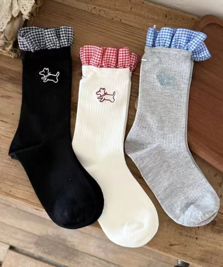 Japanese Style Ruffles Patchwork Cartoon Crew Socks