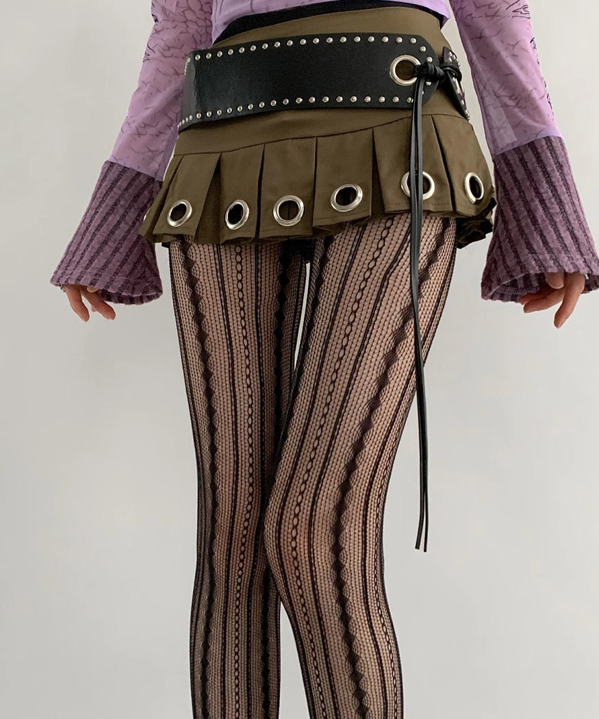 Japanese Style Thin Striped Mesh Grey Stockings