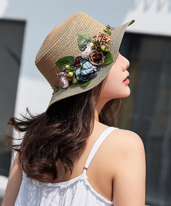 Japanese Vacation Style Flower Straw Woven Hat