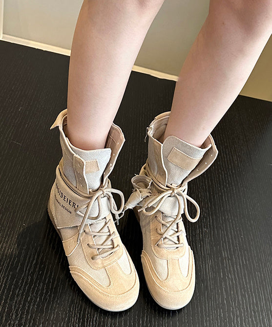 Khaki Boots Canvas Beautiful Splicing Lace Up