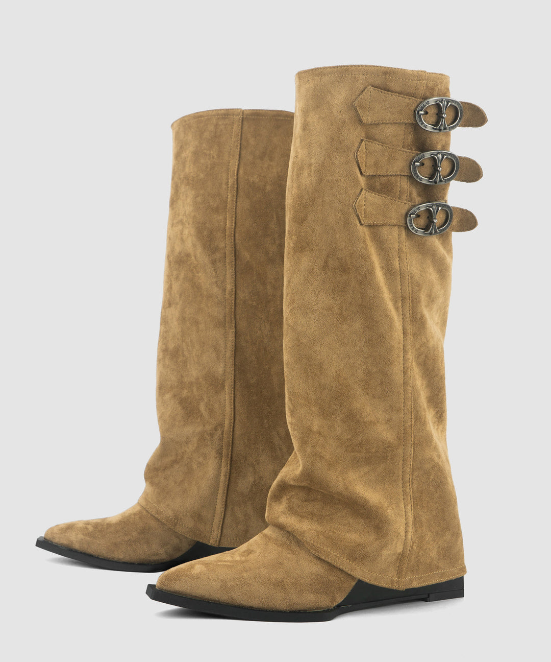 Khaki Boots Wedge Suede Fashion Splicing Pointed Toe