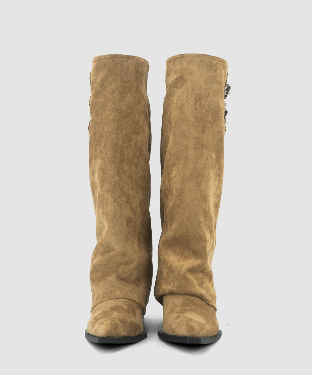 Khaki Boots Wedge Suede Fashion Splicing Pointed Toe