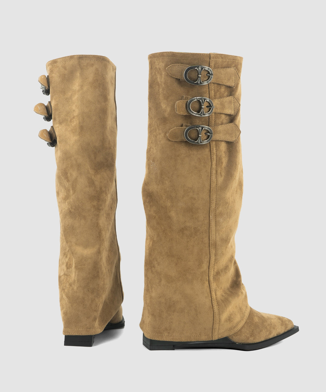 Khaki Boots Wedge Suede Fashion Splicing Pointed Toe