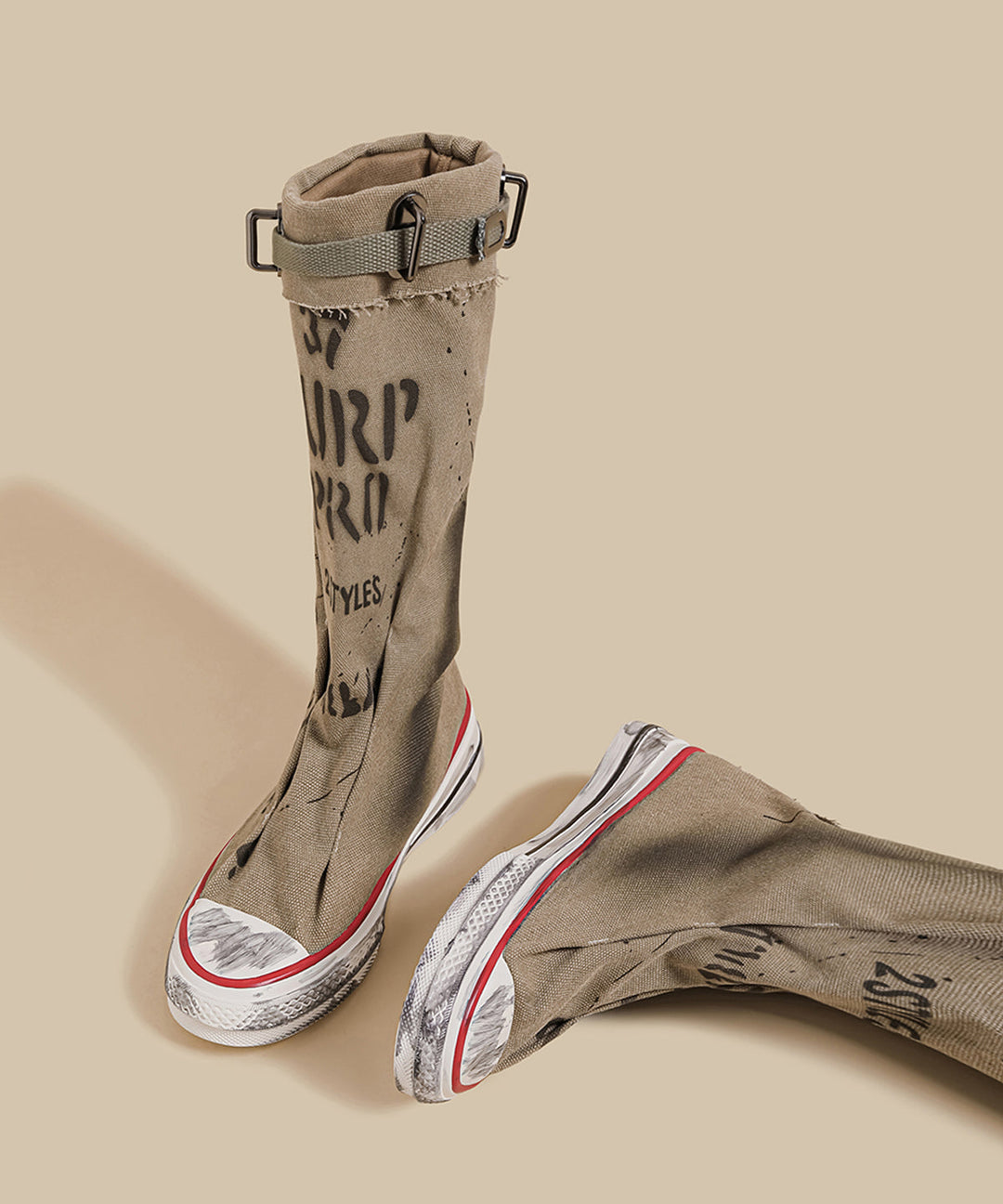 Khaki Canvas Graffiti Splicing Casual Boots