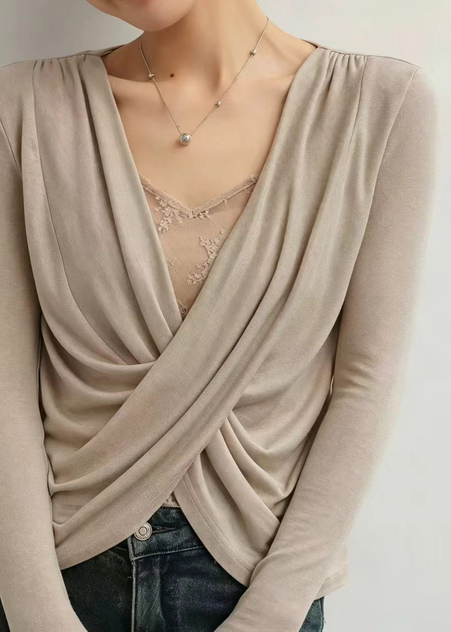 Khaki Cotton UPF 50+ Tops Cross Strap Summer