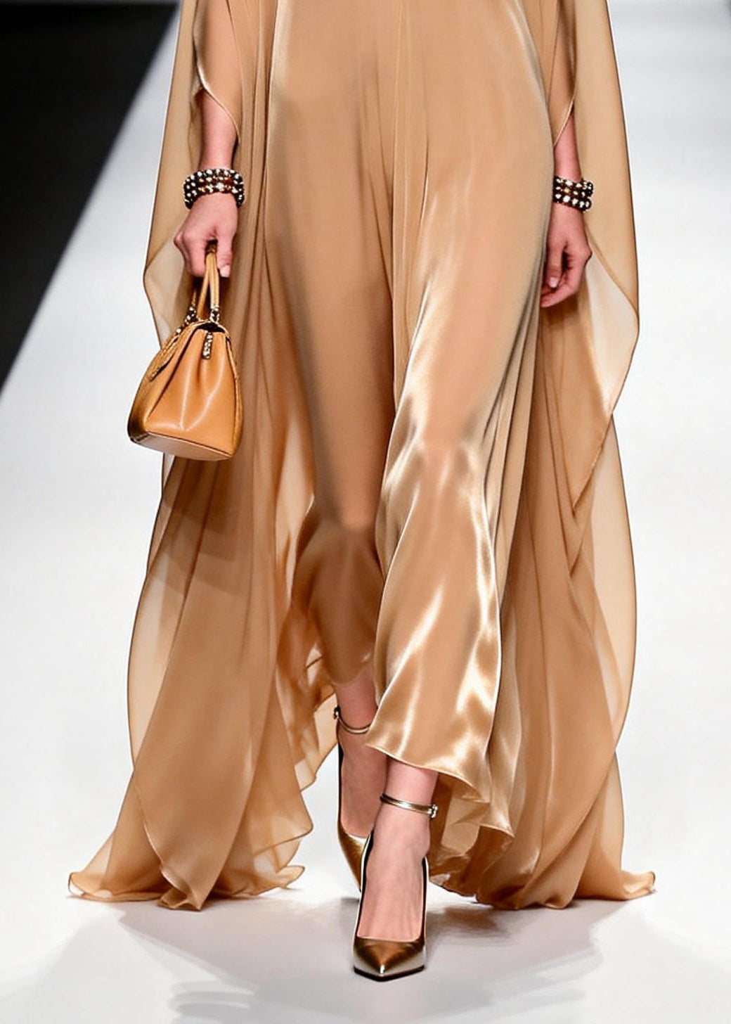 Khaki Draping Chiffon Evening Dress Bow Exra Large Hem Summer