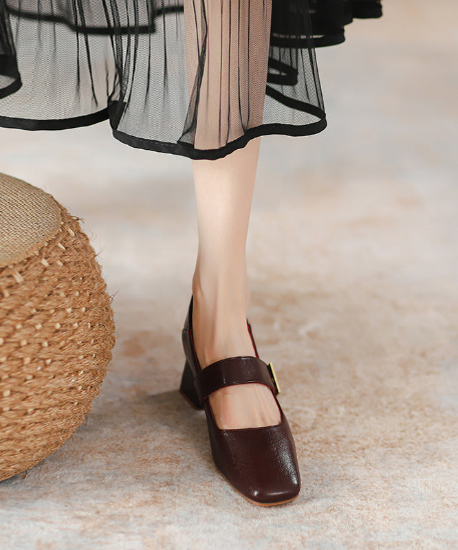 Khaki Faux Leather Buckle Strap Splicing Chunky Heel