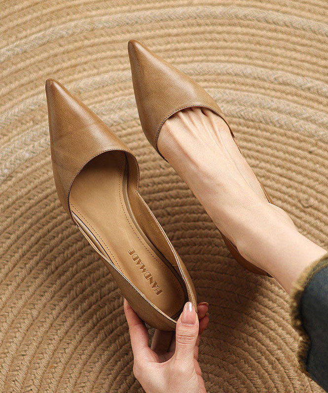 Khaki High Heels Pointed Toe Kitten High Heels