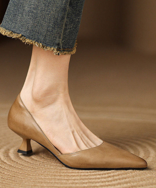 Khaki High Heels Pointed Toe Kitten High Heels