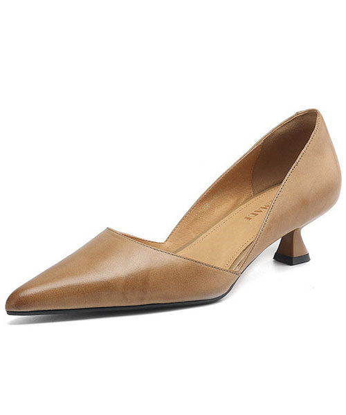 Khaki High Heels Pointed Toe Kitten High Heels