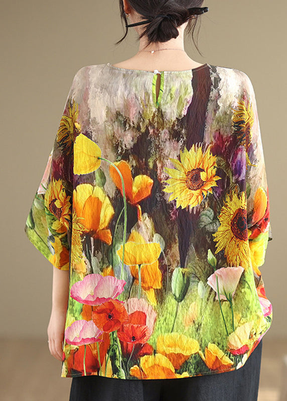 Khaki O-Neck Patchwork Top Half Sleeve
