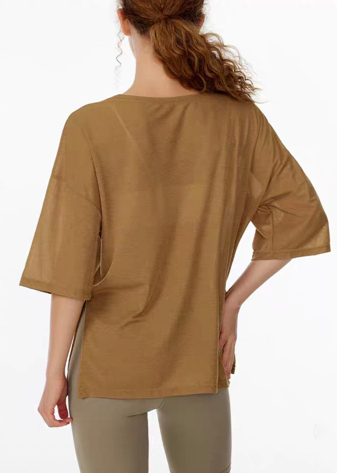 Khaki Patchwork Short Sleeve Smock Yoga Top
