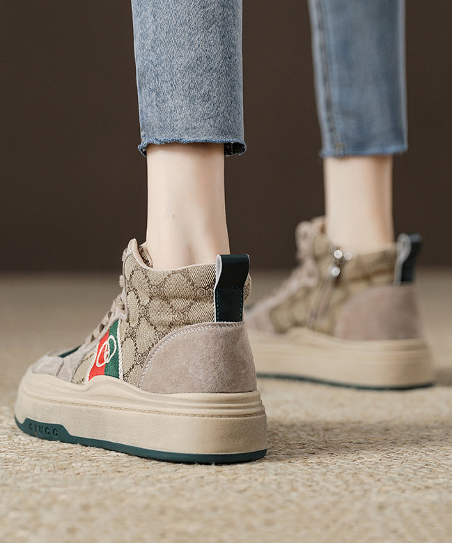 Khaki Suede Splicing High Top Board Shoes Lace Up