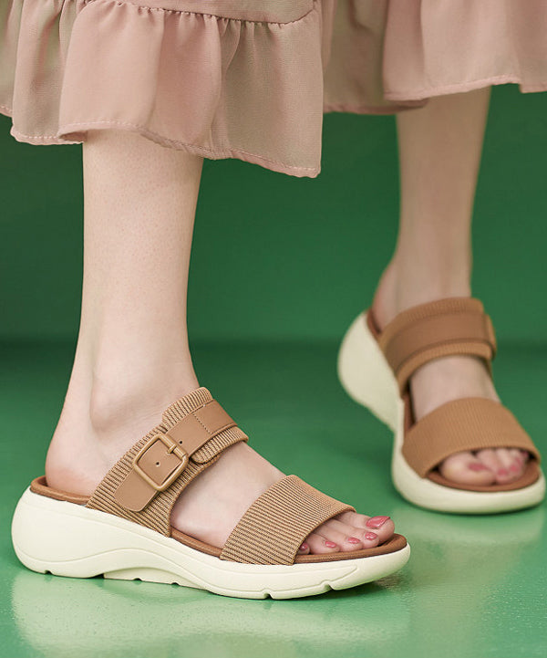 Khaki Wedge Knit Fabric DIY Peep Toe Flip Flops