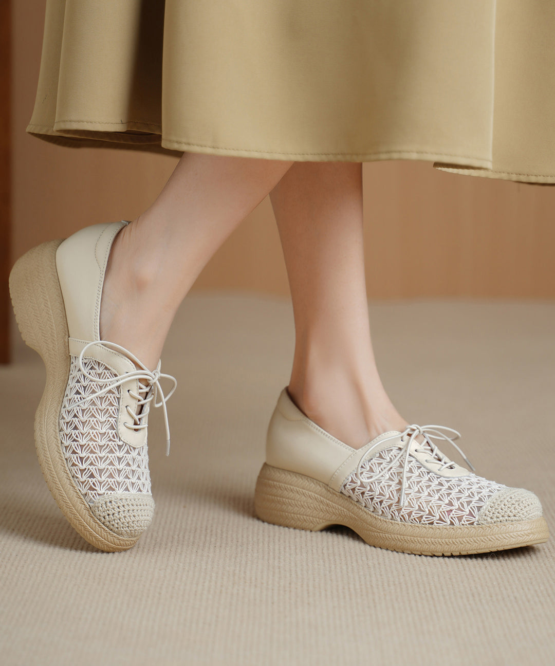 Knit Fabric Flat Feet Shoes Cross Strap Splicing Flat Feet Shoes