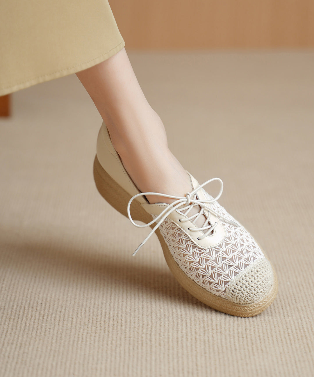Knit Fabric Flat Feet Shoes Cross Strap Splicing Flat Feet Shoes