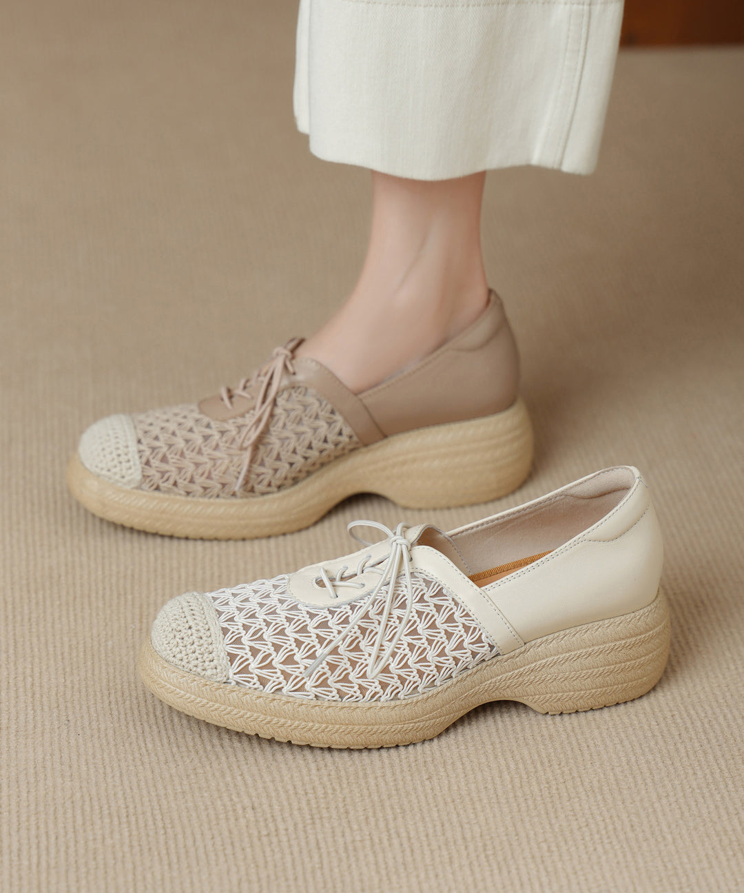 Knit Fabric Flat Feet Shoes Cross Strap Splicing Flat Feet Shoes