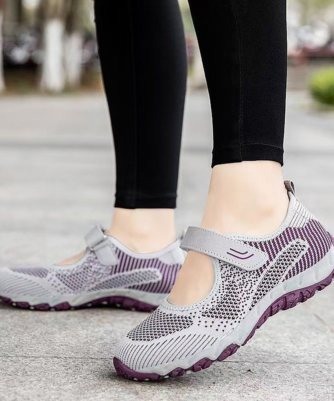 Knit Fabric Flat Shoes Buckle Strap Flats