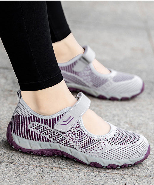 Knit Fabric Flat Shoes Buckle Strap Flats