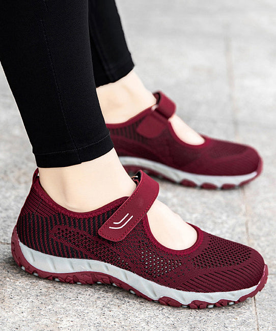 Knit Fabric Flat Shoes Buckle Strap Flats
